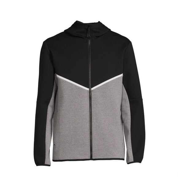 Men's Hooded Jacket Sweatshirt Black Gray Large Russell Fusion NWT - Picture 2 of 8